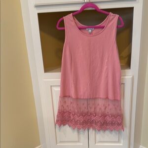 Pink Sleeveless Top with Lace Hem
